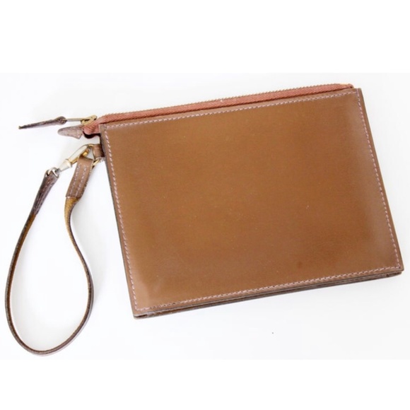 Vintage Hermes Pochette Wristlet Brown Box Leather Bonwit Teller Rare - Picture 2 of 11
